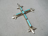 Incredible Vintage Native American Zuni Blue Gem Turquoise Sterling Silver Cross Old-Nativo Arts