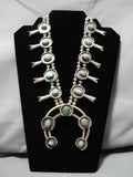 Heavy Vintage Native American Navajo Royston Turquoise Sterling Silver Squash Blossom Necklace-Nativo Arts