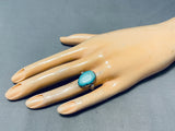 Impressive Vintage Native American Navajo Pilot Mountain Turquoise Sterling Silver Ring-Nativo Arts
