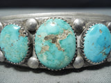 Heavy Thick Vintage Native American Navajo Graduating Turquoise Sterling Silver Bracelet-Nativo Arts