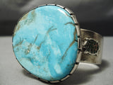 Native American Opulent Side Turtle Huge Turquoise Sterling Silver Bracelet Old-Nativo Arts