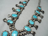 Powerful Womens Vintage Native American Navajo Turquoise Sterling Silver Squash Blossom Necklace-Nativo Arts
