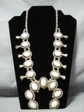 Fabulous Vintage Native American Navajo Mother Of Pearl Sterling Silver Squash Blossom Necklace-Nativo Arts