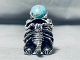 Signed San Felipe Old Kingman Turquoise Sterling Silver Scorpion Ring-Nativo Arts