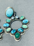 One Of A Kind Native American Navajo Spiderweb Turquoise Sterling Silver Earrings-Nativo Arts