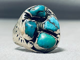 Fantastic Heavy Vintage Native American Navajo Turquoise Sterling Silver Ring-Nativo Arts