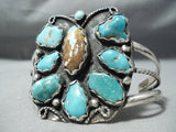 Chunky Huge Vintage Native American Navajo #8 Turquoise Sterling Silver Bracelet Cuff Old-Nativo Arts