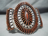 Exquisite Zuni Coral Needlepoint Sterling Silver Bracelet Native American-Nativo Arts