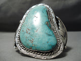 One Biggest Best Vintage Native American Navajo Carico Lake Turquoise Sterling Silver Bracelet-Nativo Arts