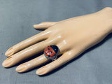 Important Ben Begaye (d.) Native American Navajo Coral Turquoise Ladybug Sterling Silver Ring-Nativo Arts