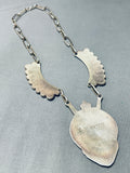 Native American One Of The Most Unique Kachina Inlay Coral Sterling Silver Necklace-Nativo Arts