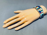 Thicker Native American Zuni Turquoise Sterling Silver Inlay Bracelet-Nativo Arts