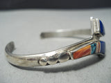 Focused Detail! Vintage Native American Navajo Turquoise Lapis Sterling Silver Inlay Bracelet-Nativo Arts