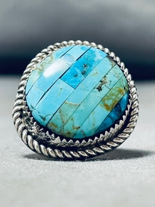 Channels Of Turquoise Vintage Native American Navajo Sterling Silver Ring Old-Nativo Arts