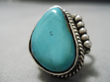 Vivid Blue Vintage Native American Navajo Turquoise Sterling Silver Ring-Nativo Arts