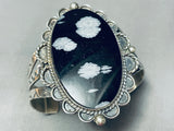 One Of The Best Vintage Native American Navajo Snowflake Obsidian Sterling Silver Bracelet-Nativo Arts