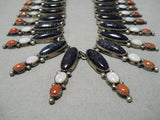 Important Vintage Native American Navajo Dakota Gold Red White Blue Sterling Silver Necklace-Nativo Arts