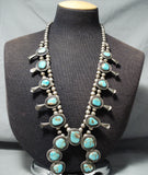 Very Rare #8 Turquoise Vintage Native American Navajo Sterling Silver Squash Blossom Necklace-Nativo Arts