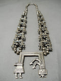 Detailed Vintage Native American Navajo Yei Sterling Silver Squash Blossom Necklace Old-Nativo Arts