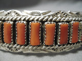 Huge Chunky Coral Vintage Native American Navajo Sterling Silver Swirl Bracelet-Nativo Arts
