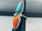 Quality Deposit Carico Lake Turquoise Coral Vintage Native American Navajo Sterling Silver Ring-Nativo Arts