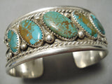 Very Rare Slanted Royston Turquoise Vintage Native American Navajo Sterling Silver Bracelet Old-Nativo Arts