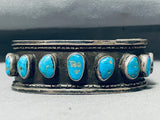 Rare Vintage Native American Navajo Pilot Mountain Turquoise Sterling Silver Bracelet Old-Nativo Arts