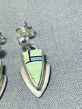 Fabulous Vintage Native American Navajo Gaspeite Sterling Silver Earrings-Nativo Arts