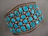 55 Old Kingman Turquoise Stones! Vintage Navajo Sterling Native American Jewelry Silver Bracelet Old-Nativo Arts