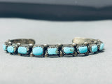 Fabulous Vintage Native American Navajo Kingman Turquoise Squares Sterling Silver Bracelet-Nativo Arts