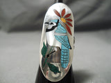 Native American Huge Important Uni Quam Bluejay Turquoise Sterling Silver Ring-Nativo Arts