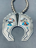 Native American The Best Massive Vintage Zuni Turquoise Inlay Sterling Silver Naja Necklace-Nativo Arts