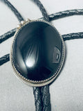 Captivating Vintage Native American Navajo Huge Black Onyx Sterling Silver Bolo-Nativo Arts