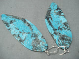 Native American One Of The Largest Slab Turquoise Santo Domingo Sterling Silver Earrings-Nativo Arts
