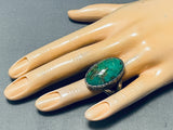 Important Vintage Native American Navajo Gibson Nez Green Turquoise Sterling Silver Ring-Nativo Arts