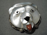 Unique!! Vintage Native American Zuni Native Sterling Silver Polar Bear Turquoise Pin Pendant-Nativo Arts