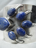 Xxl Wide Vintage Native American Navajo Midnight Lapis Sterling Silver Bracelet-Nativo Arts