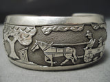 Native American Quality Detailed Vintage Navajo Hand Tooled Sterling Silver Horse Buggy Bracelet-Nativo Arts