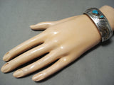 Rare Vintage Native American Navajo Gold Bear Carico Lake Turquoise Sterling Silver Bracelet-Nativo Arts