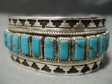 Museum Native American Navajo Squared Turquoise Sterling Silver Geomtric Bracelet-Nativo Arts