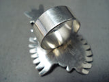 Marvelous Native American Navajo Signed Kingman Turquoise Sterling Silver Kachina Ring-Nativo Arts
