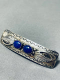 Marvelous Native American Navajo Lapis Sterling Silver Hair Barrettes-Nativo Arts