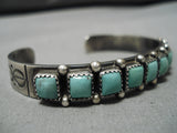 Rare Squared Green Turquoise Vintage Native American Navajo Sterling Silver Bracelet Old-Nativo Arts
