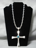 Huge Heavy 100 Gram Native American Navajo Sterling Silver Cross Turquoise Necklace-Nativo Arts