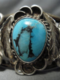 Important Blue Warrior Turquoise Vintage Native American Navajo Sterling Silver Bracelet Old-Nativo Arts