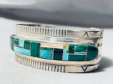 Signed Howe Family Vintage Native American Navajo Turquoise Sterling Silver Inlay Bracelet-Nativo Arts