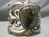 Colossal Heavy Vintage Native American Navajo Green Turquoise Sterling Silver Bracelet Old-Nativo Arts