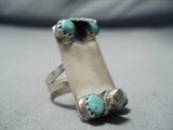 Eyecatching Vintage Native American Navajo Old Kingman Turquoise Sterling Silver Ring Old-Nativo Arts