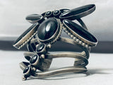 The Best Vintage Native American Navajo Jet Stone Dragonfly Sterling Silver Bracelet-Nativo Arts