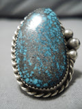 Important Vintage Native American Navajo Lander Blue Turquoise Sterling Silver Ring-Nativo Arts